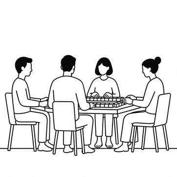 Four people playing mahjong